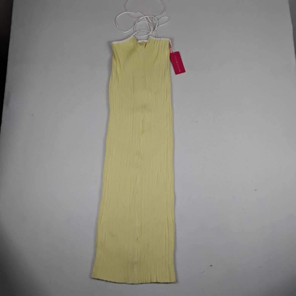 Beginning Boutique Yellow Ribbed Halter Maxi Dress US 2 NWT Open Back Summer